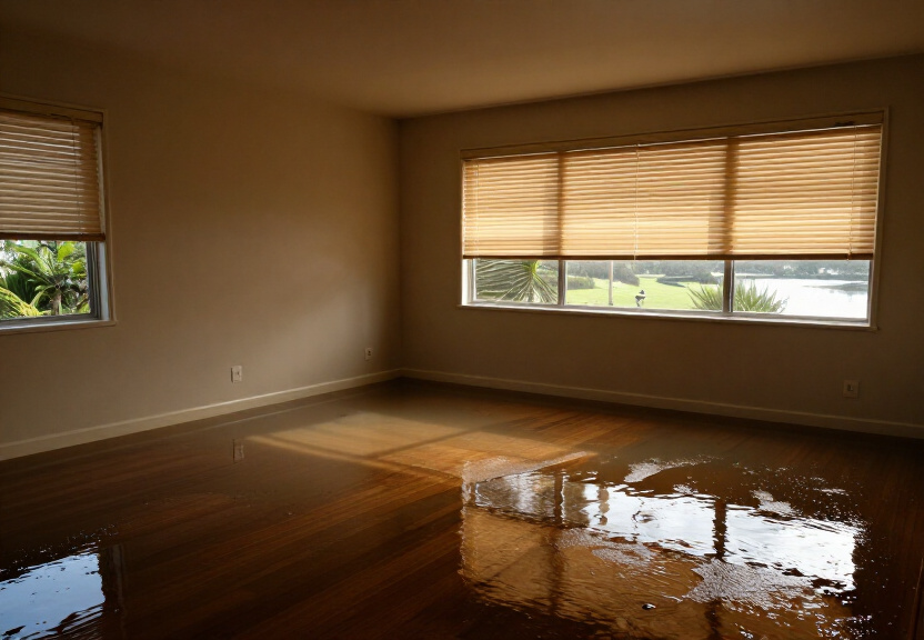 Wet carpet and subfloor in a Kensington home before drying